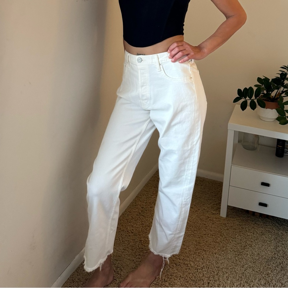 Moussy Vintage Jeans, Japan Made, Odessa Wide  Straight, White, Raw Hem, 27